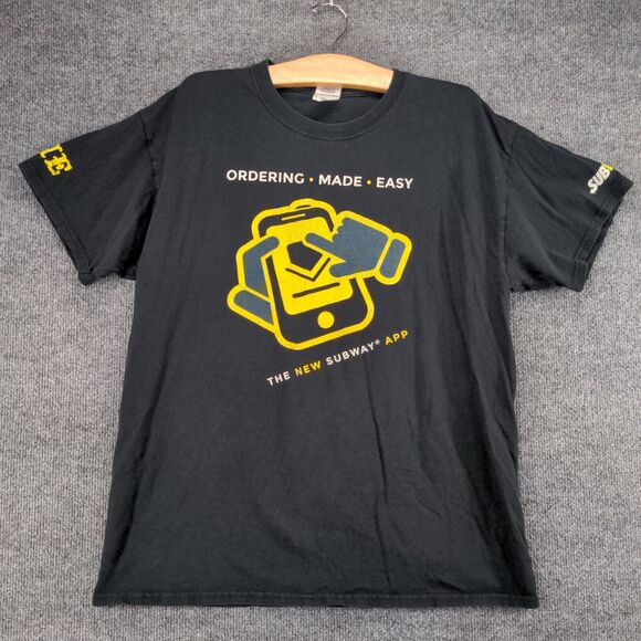 Gildan Subway App T-Shirt Mens Large Short Sleeve Black Crew Neck Heavy Cotton - Picture 2 of 12